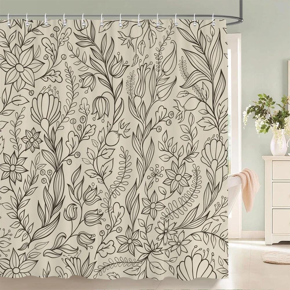 וילונות מקלחת מבד עמיד למים עלי עץ ליבנה לבנה אמבטיה גדול 240X180 הדפסה תלת ממדית קישוט וילון מקלחת מסך אמבטיה