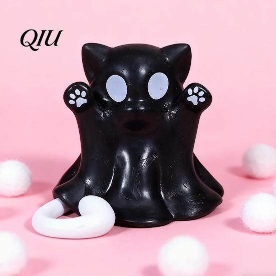 Integrierte Formung Katzenornament Geistfigur, 3D-gedrucktes dekoratives Ornament, Glatte Oberfläche Gruselige Skulptur Mini-Schreibtischdekoration Halloween