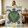 All Season Flannel Blanket with Sea Turtle Botanical Floral Print Soft Warm Throw Blanket for Couch Sofa Bedroom Living Room Office Home Decor