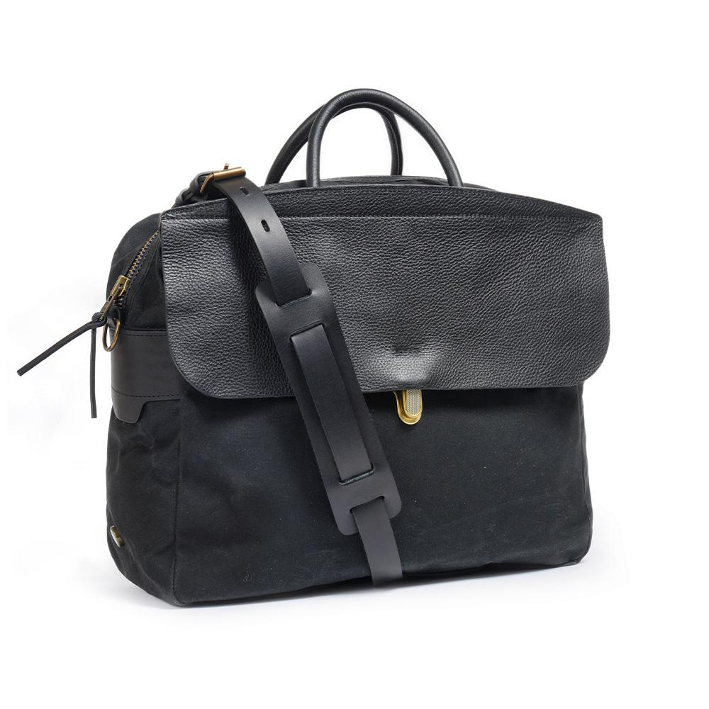 Bleudechauffe Zepho Solo Briefcase Waxed Canvas - Noir Black