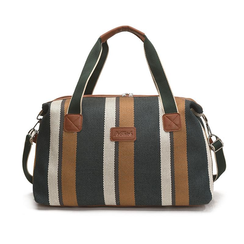 New Striped Short Trip Bag Women's Japanese Canvas Hand Luggage Large Capacity Shoulder Crossbody Bag