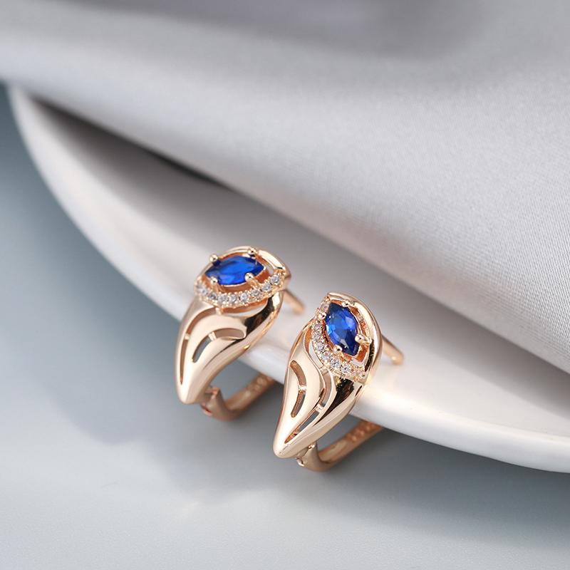 New Trendy Blue Natural Zircon Earrings For Women  Rose Gold Leaf Earrings Unusual Vintage Wedding Jewelry  New