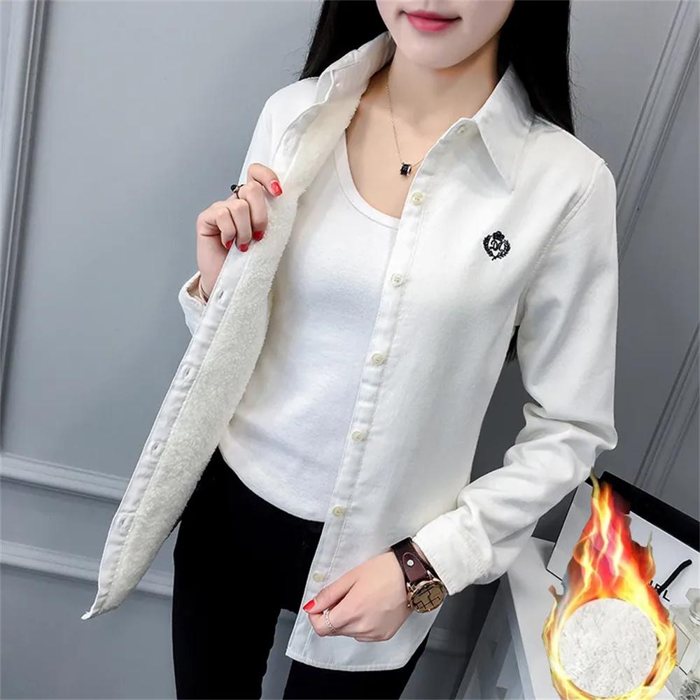 

Шикарная футболка с длинным рукавом с цветочной вышивкой - повседневный воротник-лацкан, прочный и простой в уходе топ для женщин 3XL