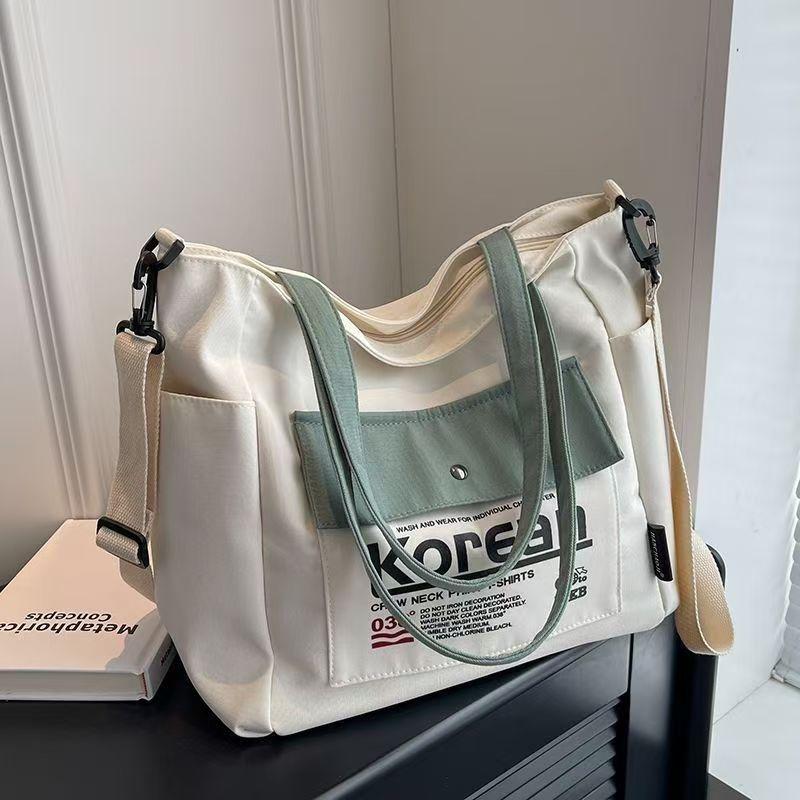 Large Capacity Women Tote Canvas Handbag Schoolbag Female University Portable Shoulder Bag Rectangular Shopping Beach City College Korean Popular