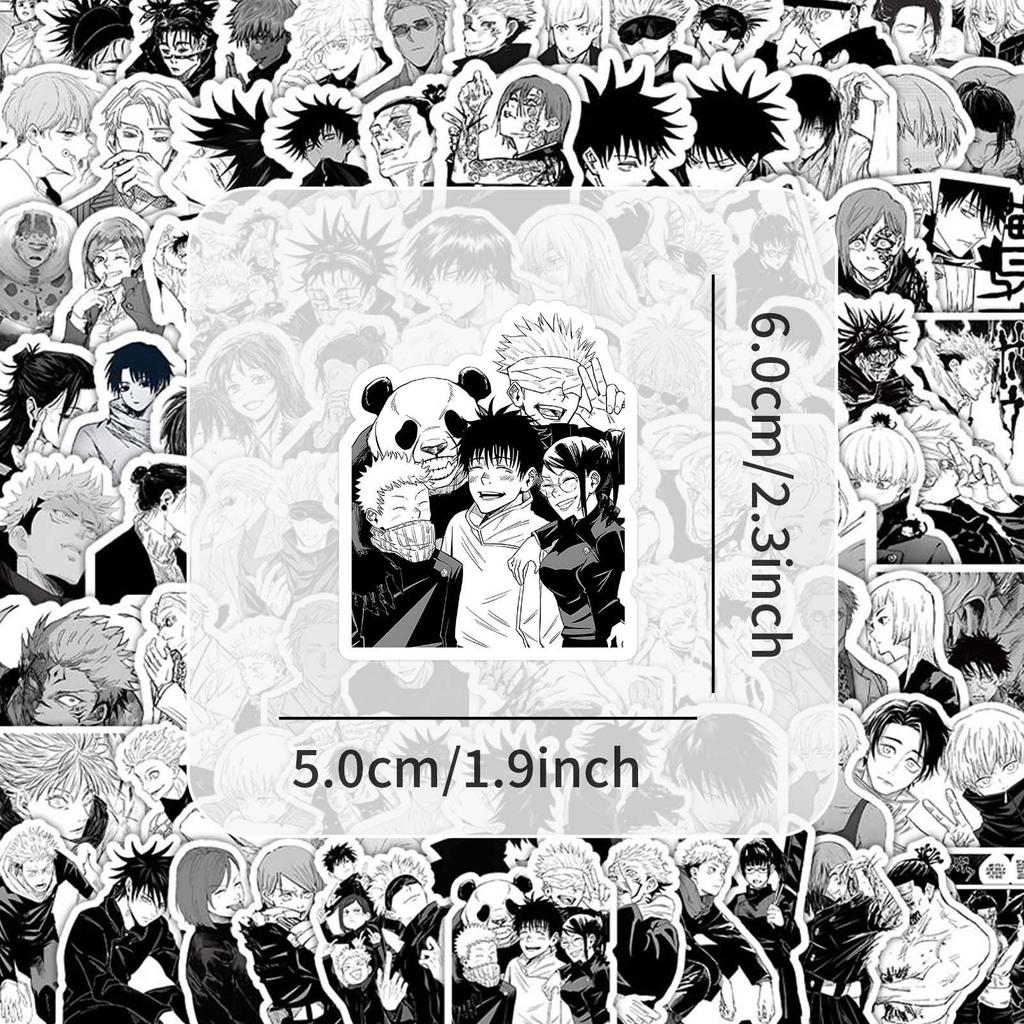 50-100 Black & White Jujutsu Kaisen Anime Stickers for Phone Cases & Water Bottles
