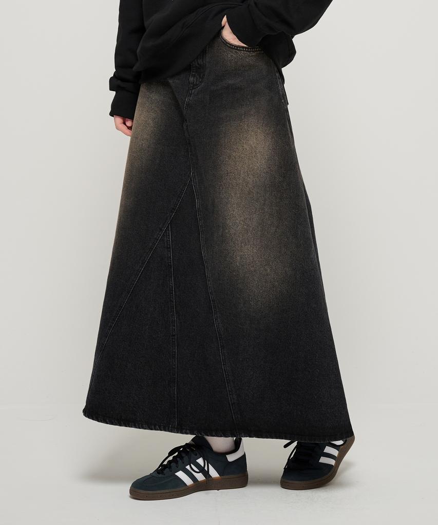 Road Road Maxim Denim Snow Wash Long Skirt (Washed Black)