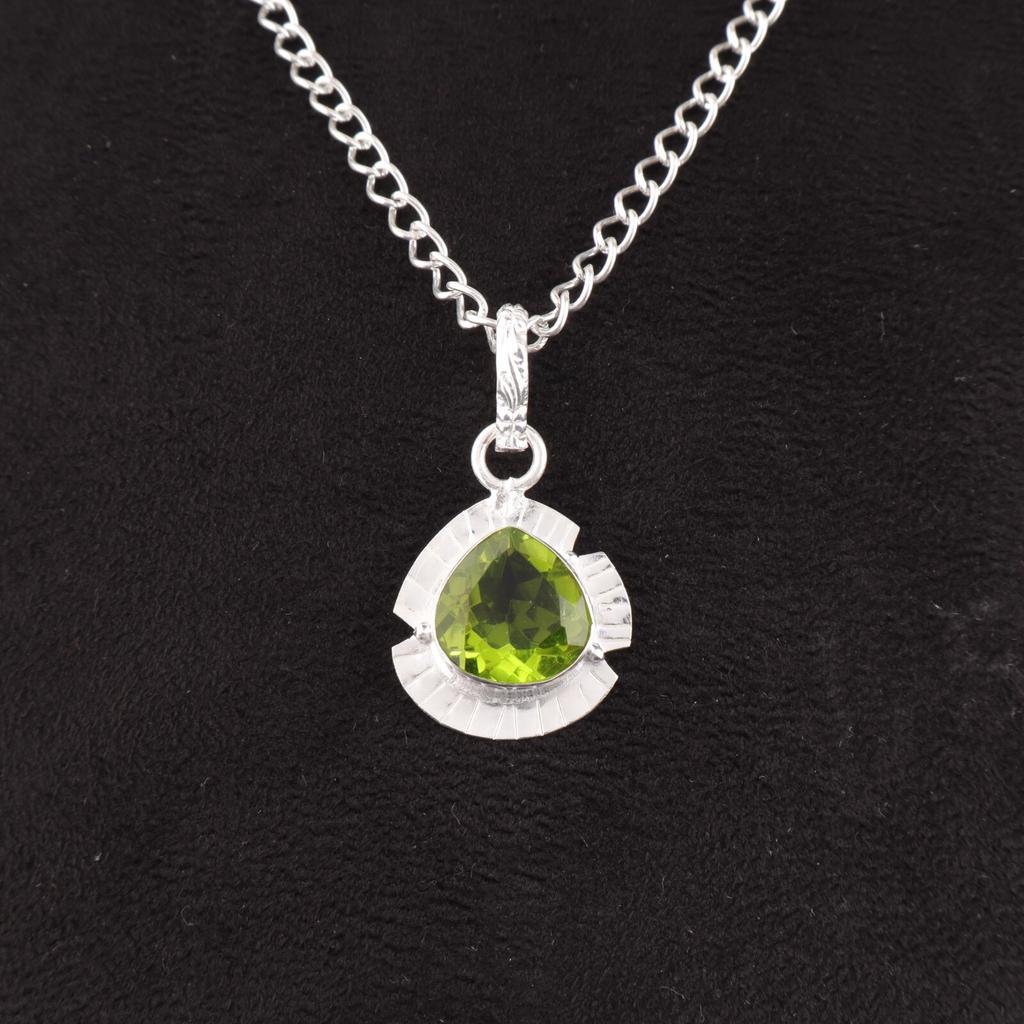 August Peridot Gemstone Sterling Silver Friendship Day Wedding Wife Gift Pendant PP-8-5