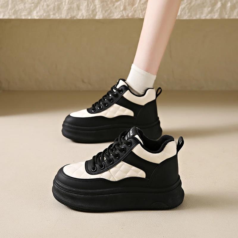 Кроссовки на платформе женские с круглым носком на плоской подошве осень-зима новые — фото 4