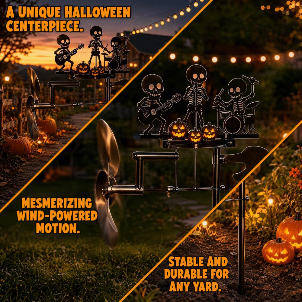 Wind-Powered Halloween Skeleton Metal Drummer Wind Heavy Duty Rock Band Sculpture Yard