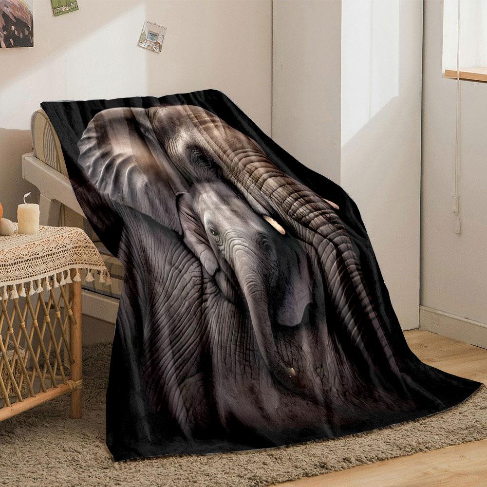Elephant Mother And Baby Print Blanket Bedroom Blanket for Livingroom Couch Lunch Break Soft Throw for Friend's Festival Gift
