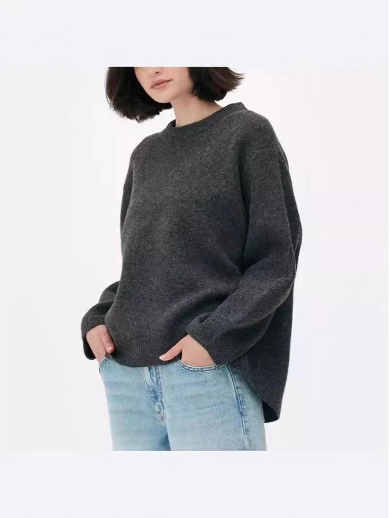 2023 Autumn/Winter Solid Color Loose Round Neck Sweater