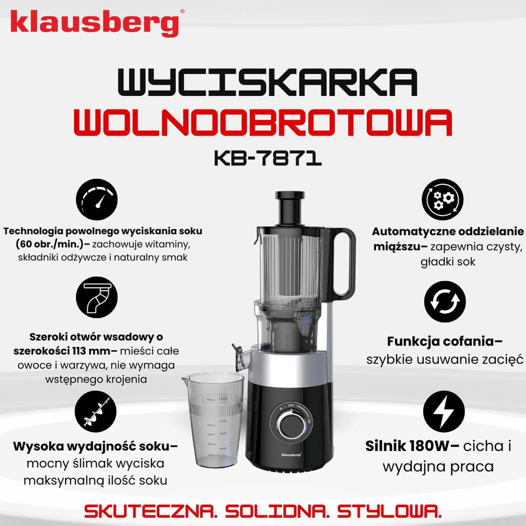 180W Slow Speed Juicer for Fruits and Vegetables COLD PRESS KLAUSBERG KB-7871
