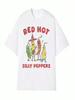 Vintage Summer Clothes Red Hot Silly Peppers Funny Meme Design Printing T Shirts High Quality Casual Cozy Kid Oversized T-Shirt