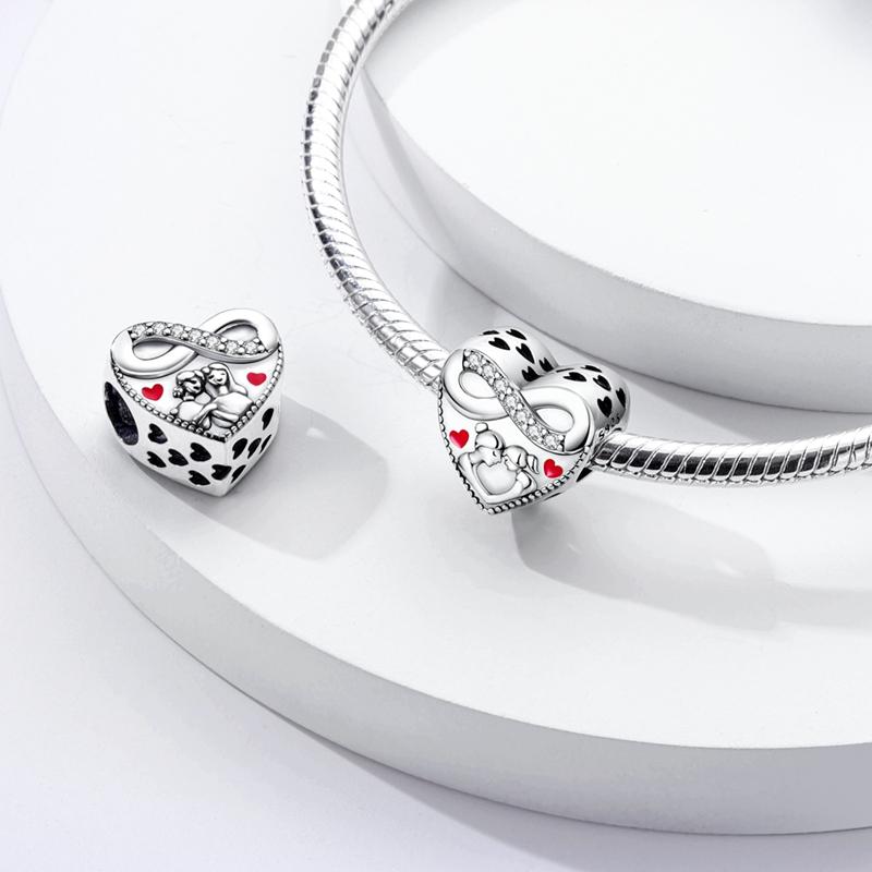 Copper ValentineS Day Couple Love Heart Rose Pendants Charm Bead Fits Genuine Bracelets DoItYourself Jewellery Gifts Women