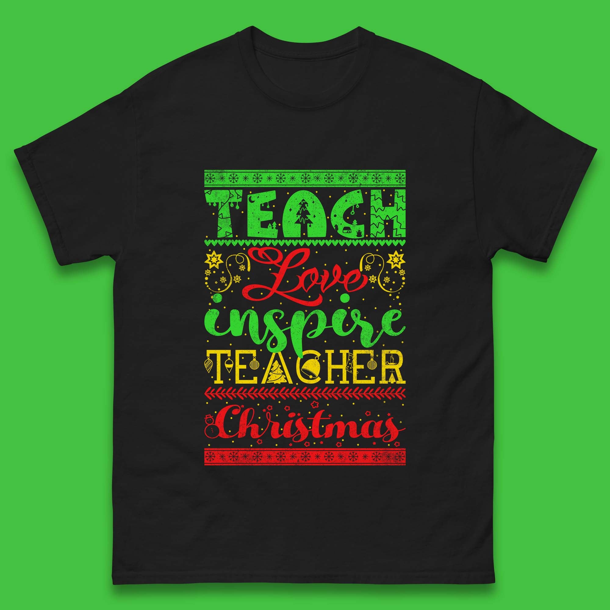 Teach Love Inspire Mens T Shirt Womens Tops Tees Christmas Teacher Top S