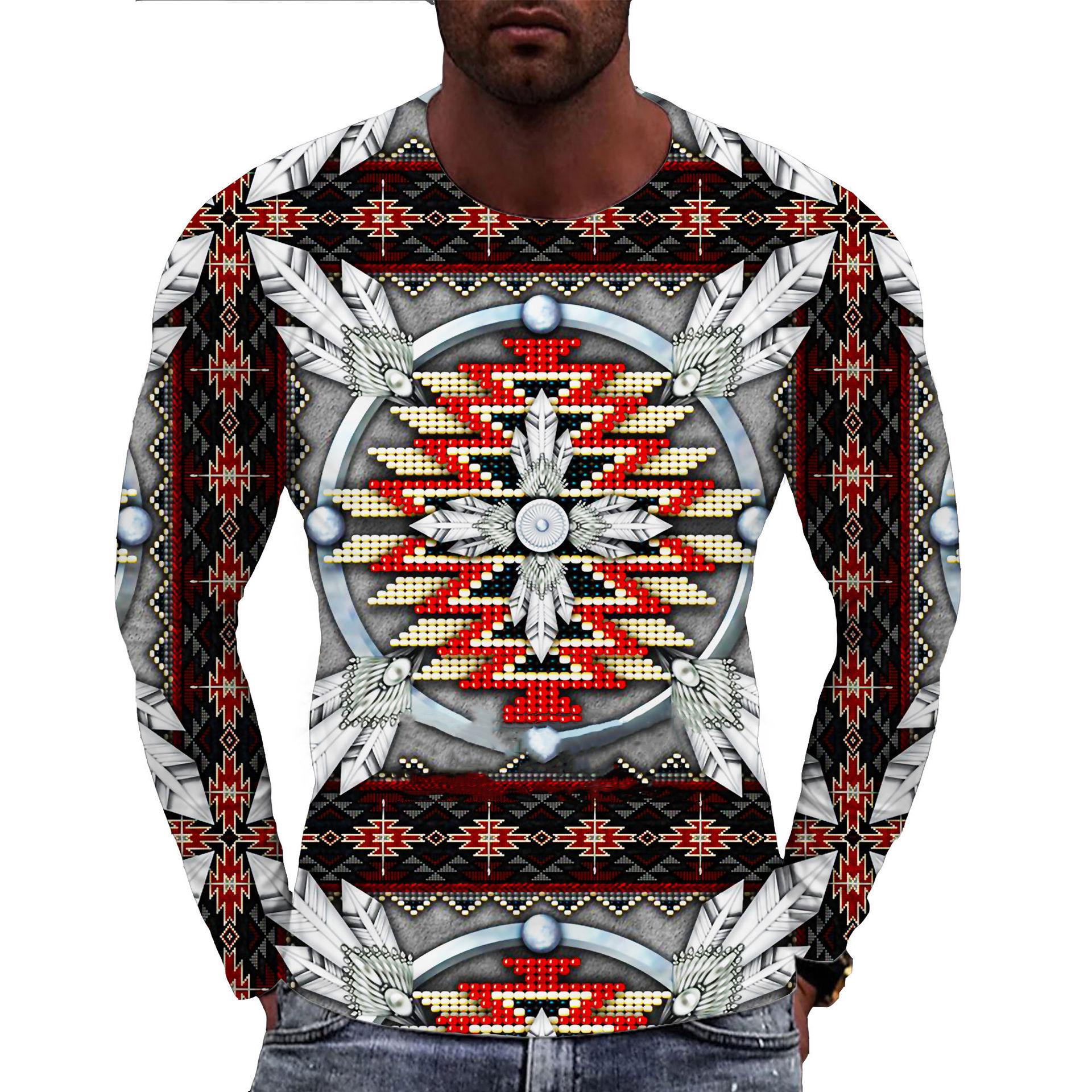 Bobby3 Indiase Stijl Geometrie 3D Print T-shirts Mannen Vrouw Lange Mouw Retro T-shirt Streetwear Harajuku Truien T-shirts Top Kinderkleding 6XL