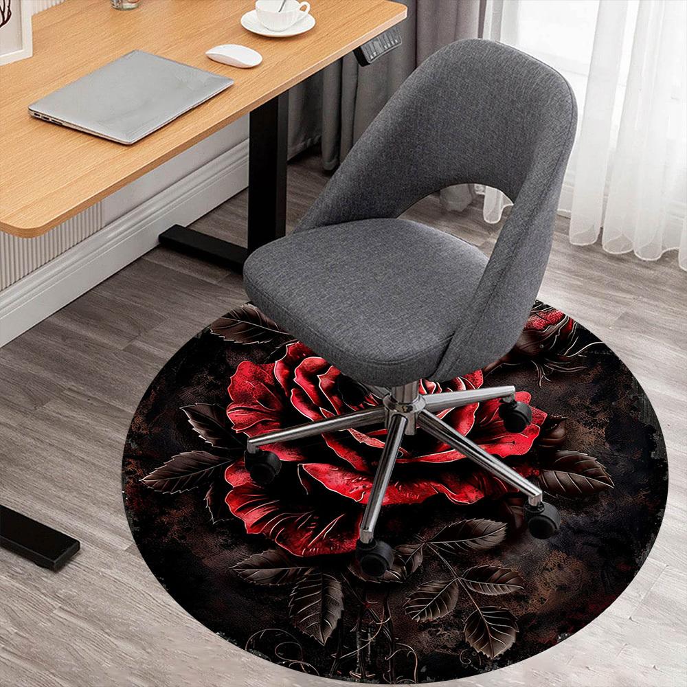 1PC rose dark Office Round Area Rug, Under Office Chairs Bedroom Living Room Home Decor, Carpet for Office -1110029