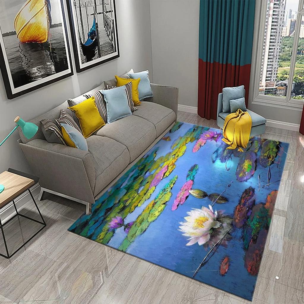 3D Water Lily Abstract Oil Painting Carpet Bathroom Kitchen Non-Slip Doormat Rug Bedroom Living Room Decor