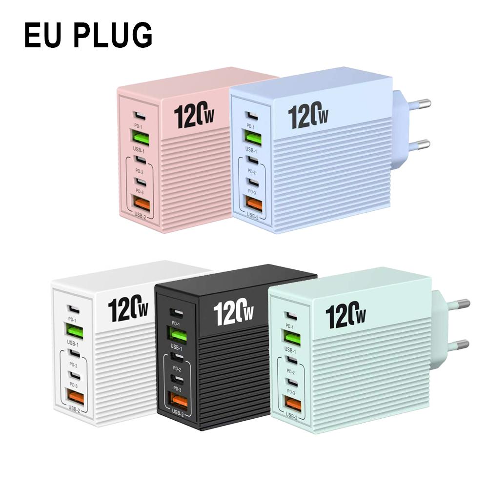 120W USB C Charger Fast Charging 5 Ports QC3.0 USB Type C Quick Chargers  For iPhone Xiaomi PD Wall Power Adapter EU/US/UK Plug