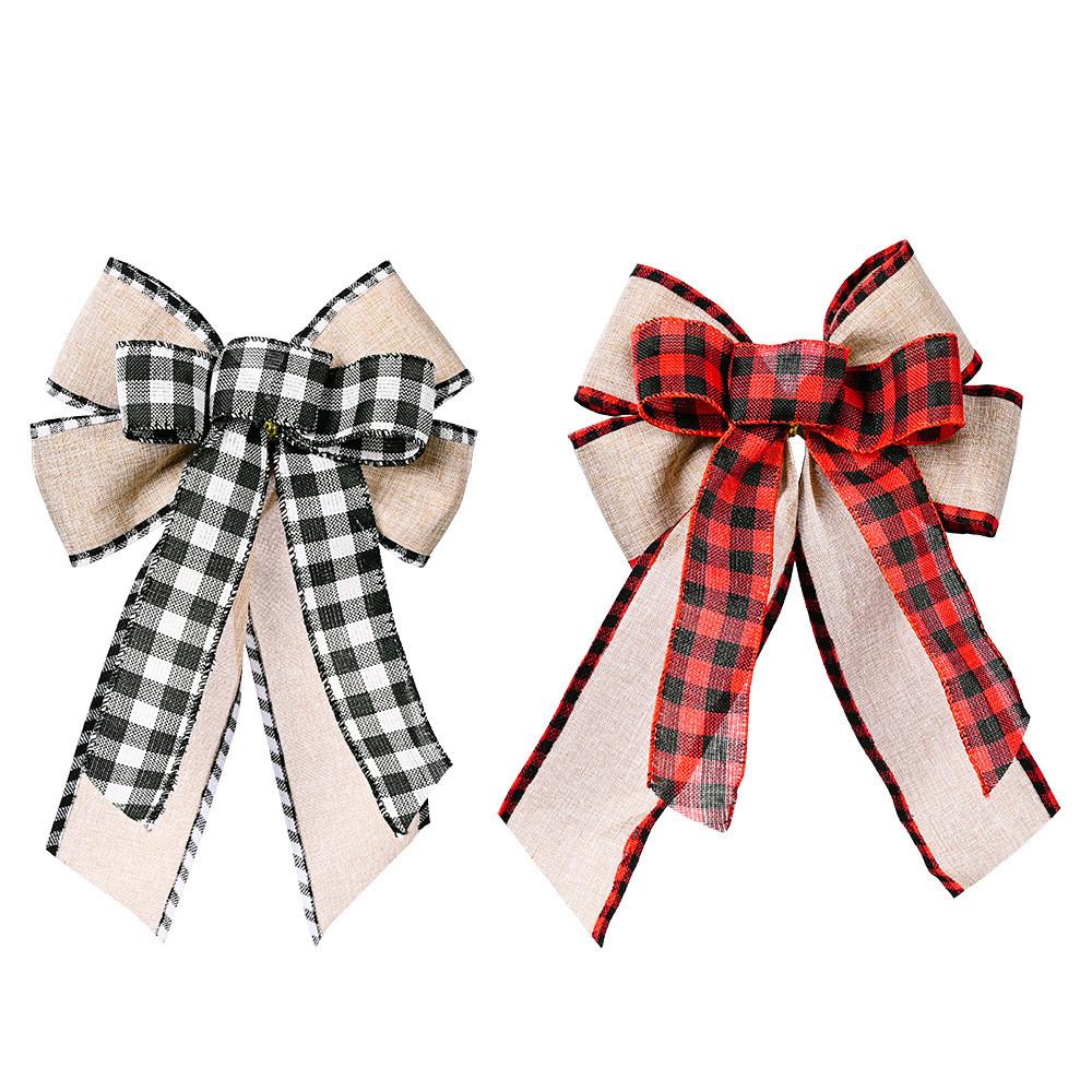 Charming Christmas Decor Bow Featuring Distinctive Plaid Edges For Trees