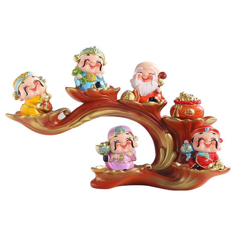 Five Blessings Wealth God Figurine: Lucky Gift for Office, Entrance, TV Cabinet, Shop Openings, or Housewarming.