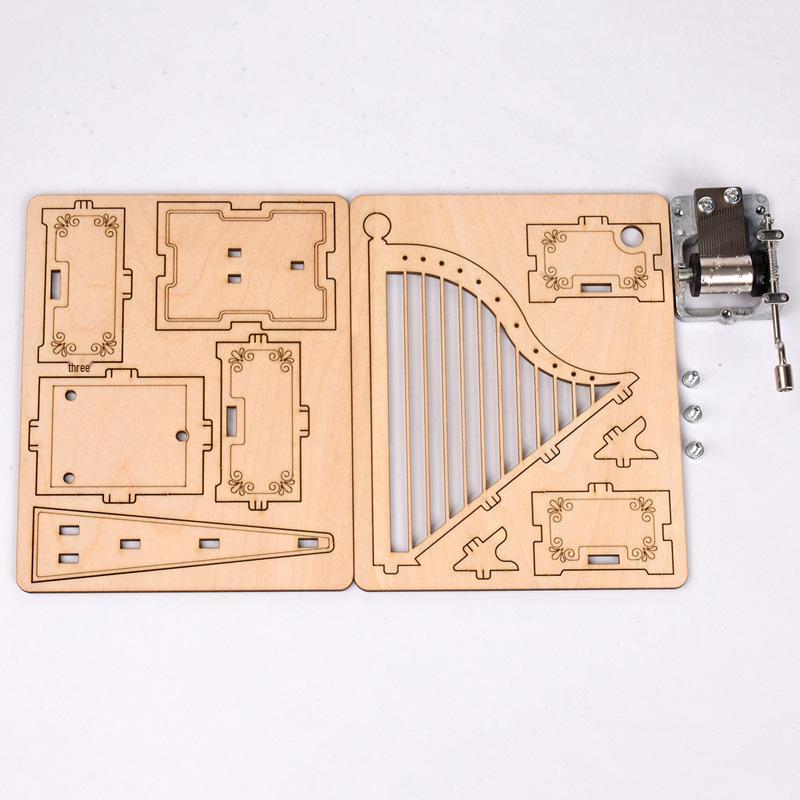 3D Handcrafted Wooden Harp Jigsaw Music Box Puzzle for Kids