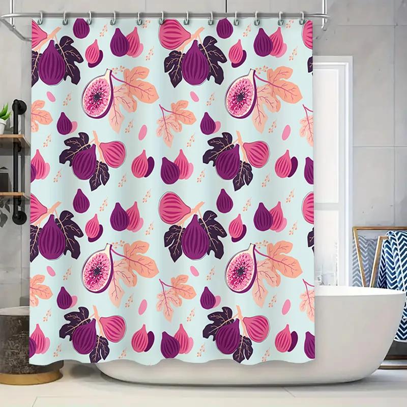 Stylish Fruits Shower Curtain featuring Fig Leaves in Pink Purple for Bathroom Decor Quick Dry Waterproof Fabric