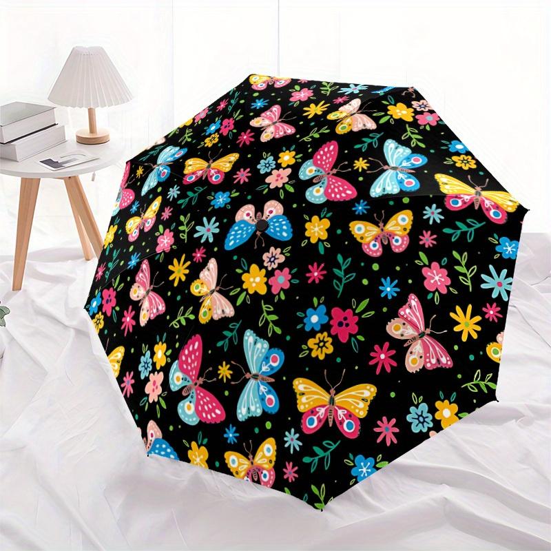 1pc Butterfly Floral Pattern Automatic Umbrella 8-Bone Design Compact Gear for Outdoor Travel, Perfect Holiday Gift y250827023