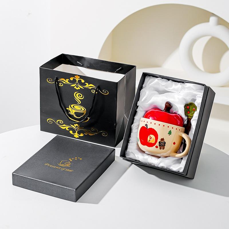 New Year Gift Gifts From Friends Elders Retro Apple Cup with Lid with Spoon Mug Gift Box for Best Friend Birthday Gift