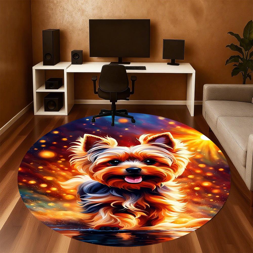1PC Yorkshire Round Chair Mat Area Rug - Non-Slip, Floor Mat for Office, Bedroom, Home Decor Christmas Gift C0528048
