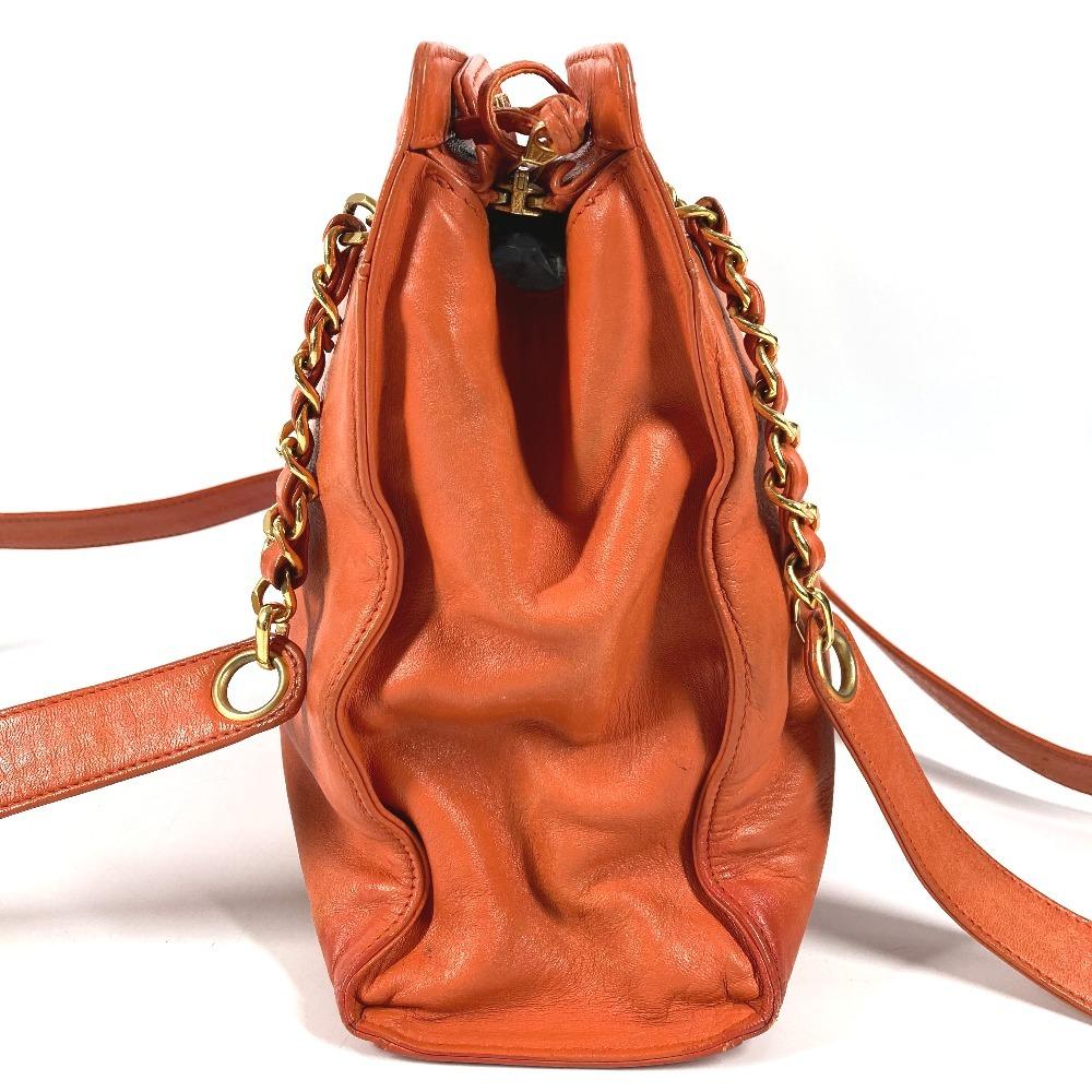 CHANEL vintage CC CC Mark logo Double Chain Tote Bag Shoulder Bag Orange