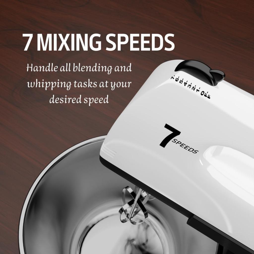Stand Mixers, 7 Speeds With 3QT Stainless Steel Bowl, Stand and Hand Mixer with Dough Hook, Whisk, Mixing Beater for Baking, Cake, Cookie, Kneading