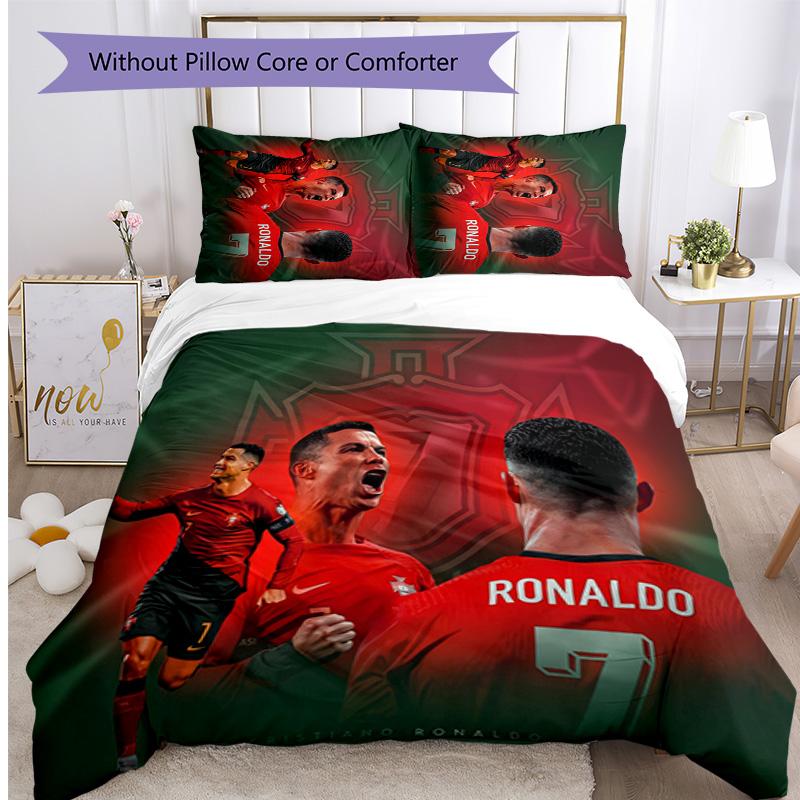 Cristiano Ronaldo Baskılı Yatak Örtüsü 3 Parça Set Rahat Nefes Alabilen Yatak Örtüsü Seti Yeni Eve Taşınma Tatil Hediyesi Olarak