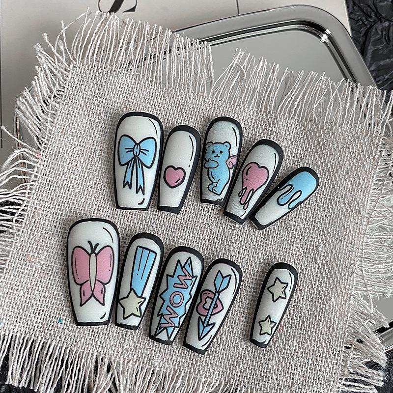 

3D Hand-Painted Anime Heart Graffiti Nails with High-End Feel Stickers Medium - SJ0025