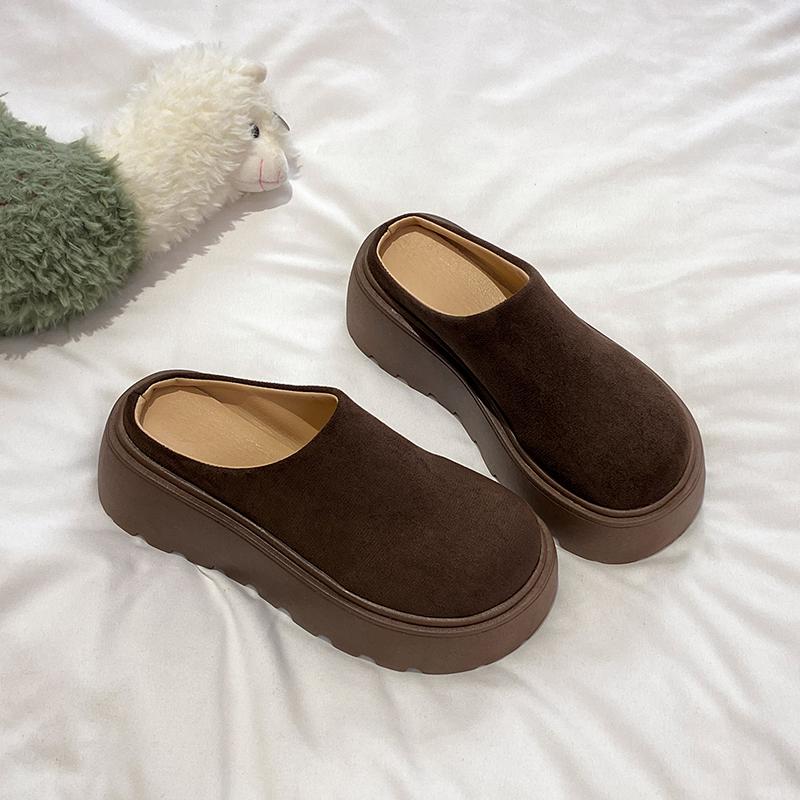 

Fashion CRLAYDK Women s Platform Heel Mules Fashion SCasual hoes Closed Toe Slip On Suede Wear Resistant Chunky Increase Height Slippers 35