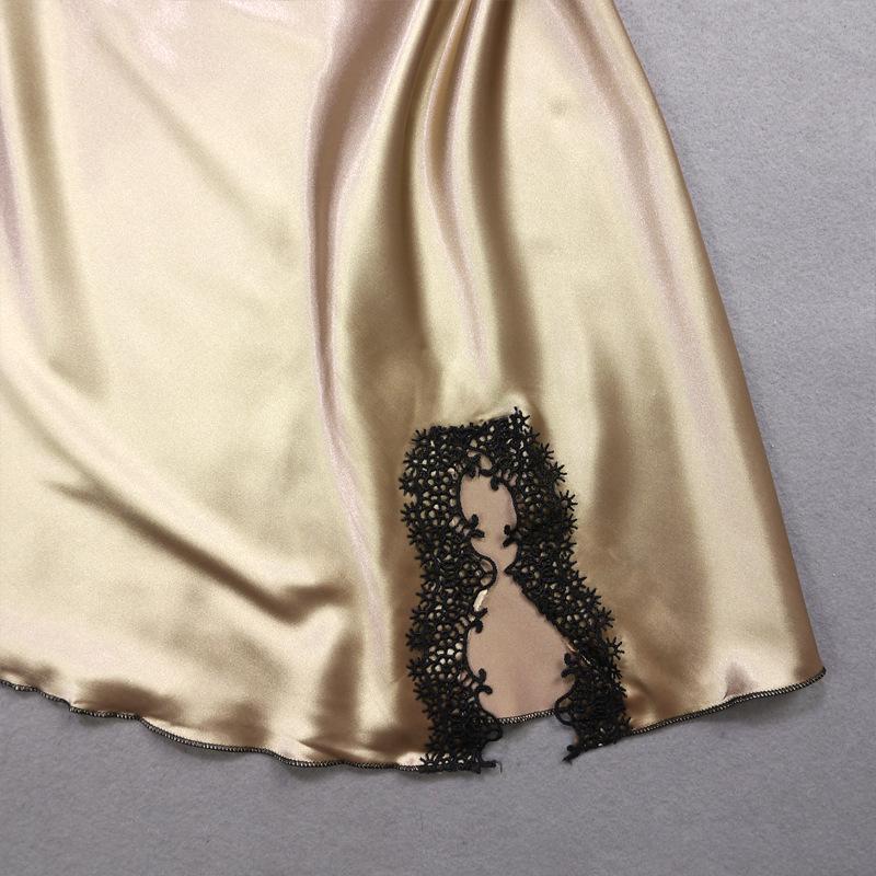 Women's Summer Lace Trim Ice Silk Pajama Set - Cool, Breathable Camisole Nightgown with Short Skirt