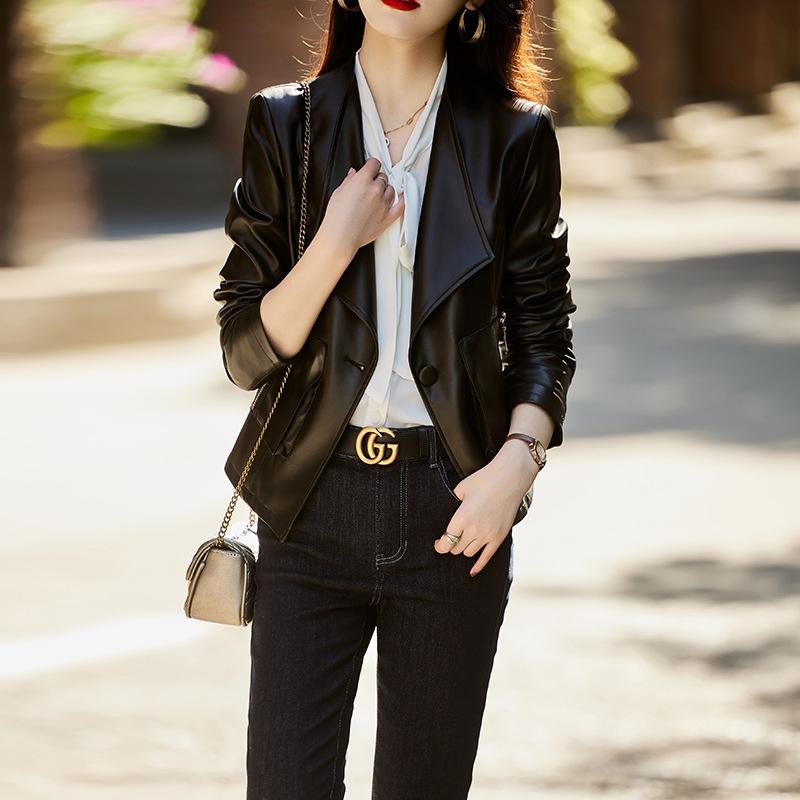 

Куртка из натуральной кожи женская короткая весна и осень новая куртка из овчины пальто тонкий модный топ трендовый 2XL