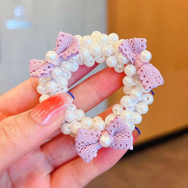 Pearl Bow Hair Tie for Girls - Sweet Flower Rubber Band Hair Accessory