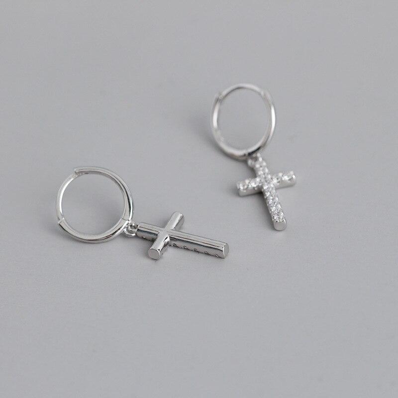 New 925 Sterling Silver Crystal Cross Stud Earrings For Women Wedding Party Jewelry