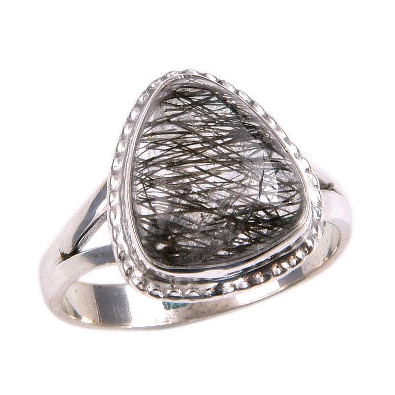 Natürlicher Schwarzer Rutil Edelstein 925 Massiv Sterlingsilber Schmuck Ring Größe 7 B5d91
