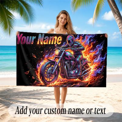 Motorcykel Biker Tema Snabbtorkande Strandhandduk Personlig Namntext Tryck Stor Sandavvisande Handduk Strandsemester