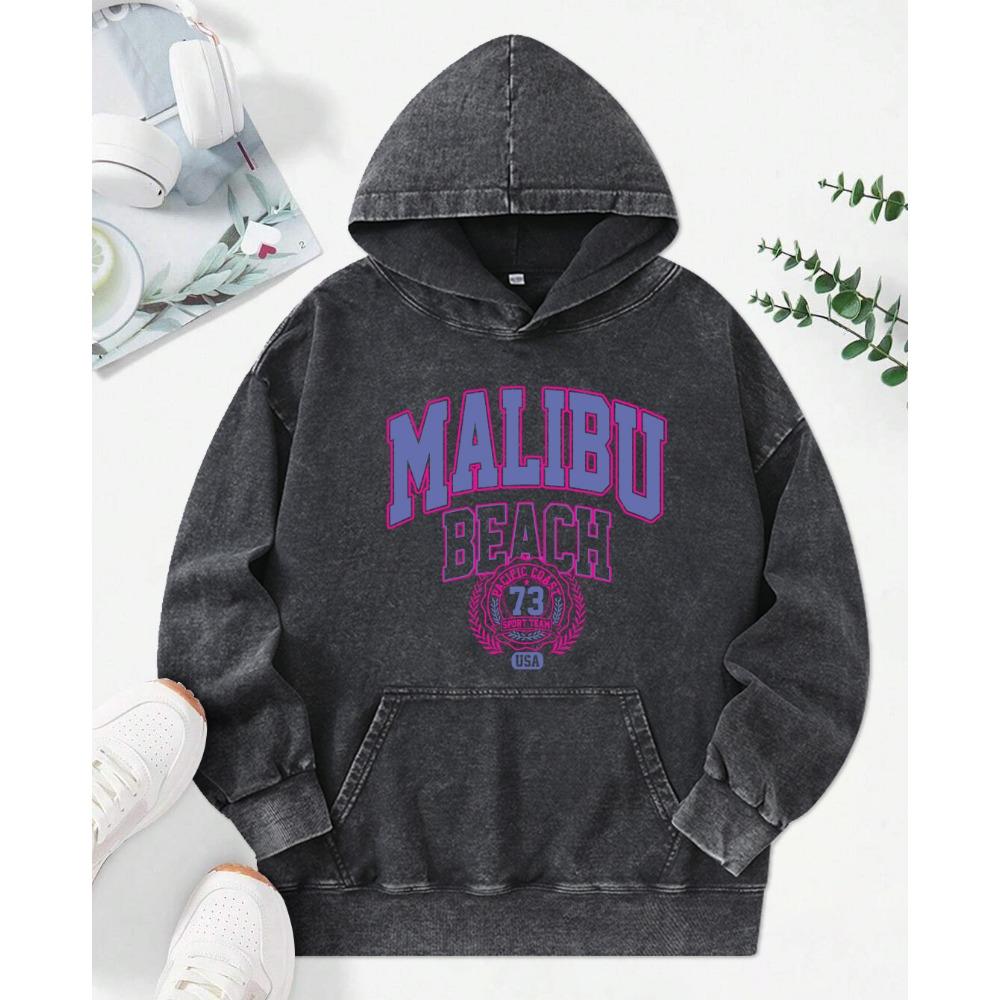 Retro Malibu Beach Art Letter Prints Female Hoody Fashion Hoodie Creativity Oversize Clothes Cotton Autumn Hoodies