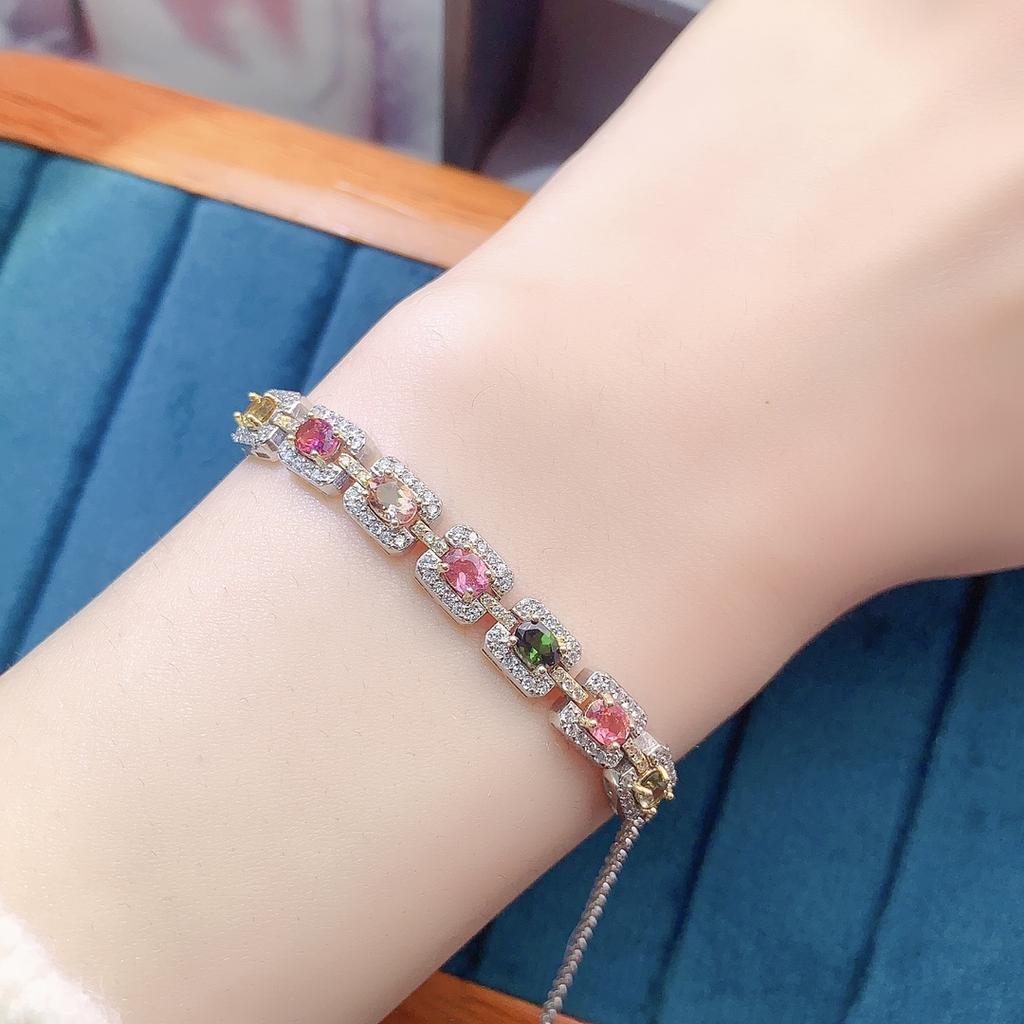 Luxury 925 Sterling Silver Women's Fine Chain Bracelet With Natural Tourmaline New Design Personalized Jewelry