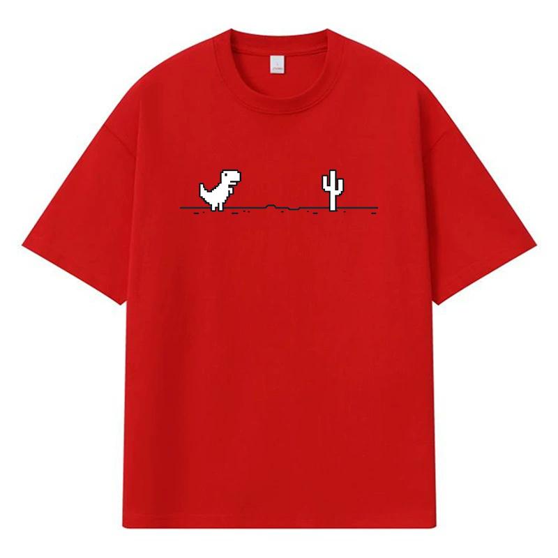 2026 Dinosaur Cactus Printed Graphic Y2k Harajuku Streetwear 100% Cotton T Shirt Casual Oversized Summer Men T-shirt