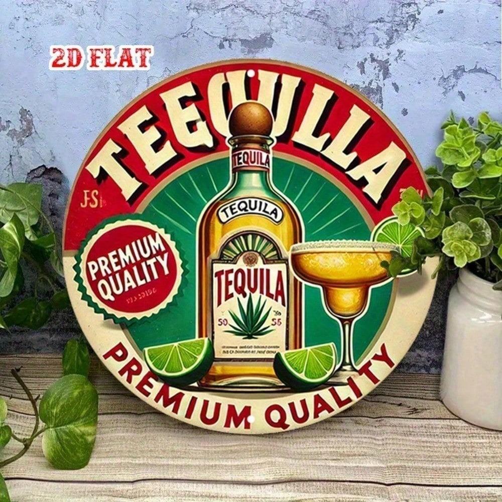 Vintage Tequila Aluminium Metallschild Rund 20 cm 2D Kunst Hausbar Man Cave Garage Wanddekor