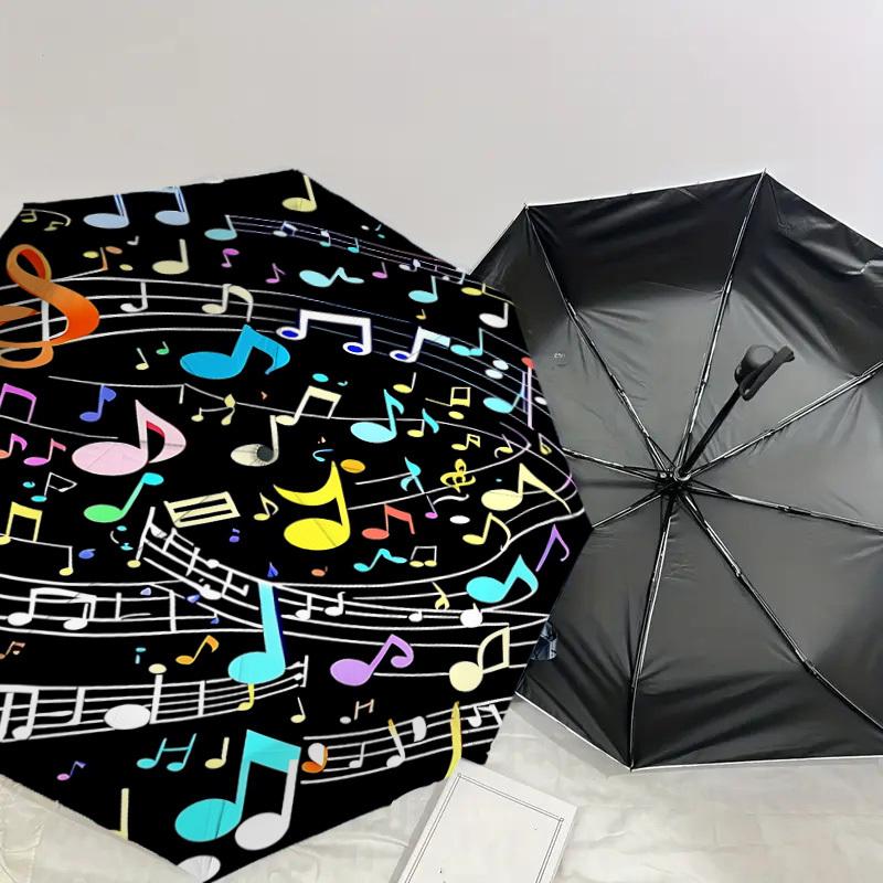 1PC music notesAutomatic Open/Close Umbrella with Windproof, 8-Rib Sturdy Canopy, Durable Ribs, Fashionable Design, Outdoor Accessory, Fun Prin, Holid