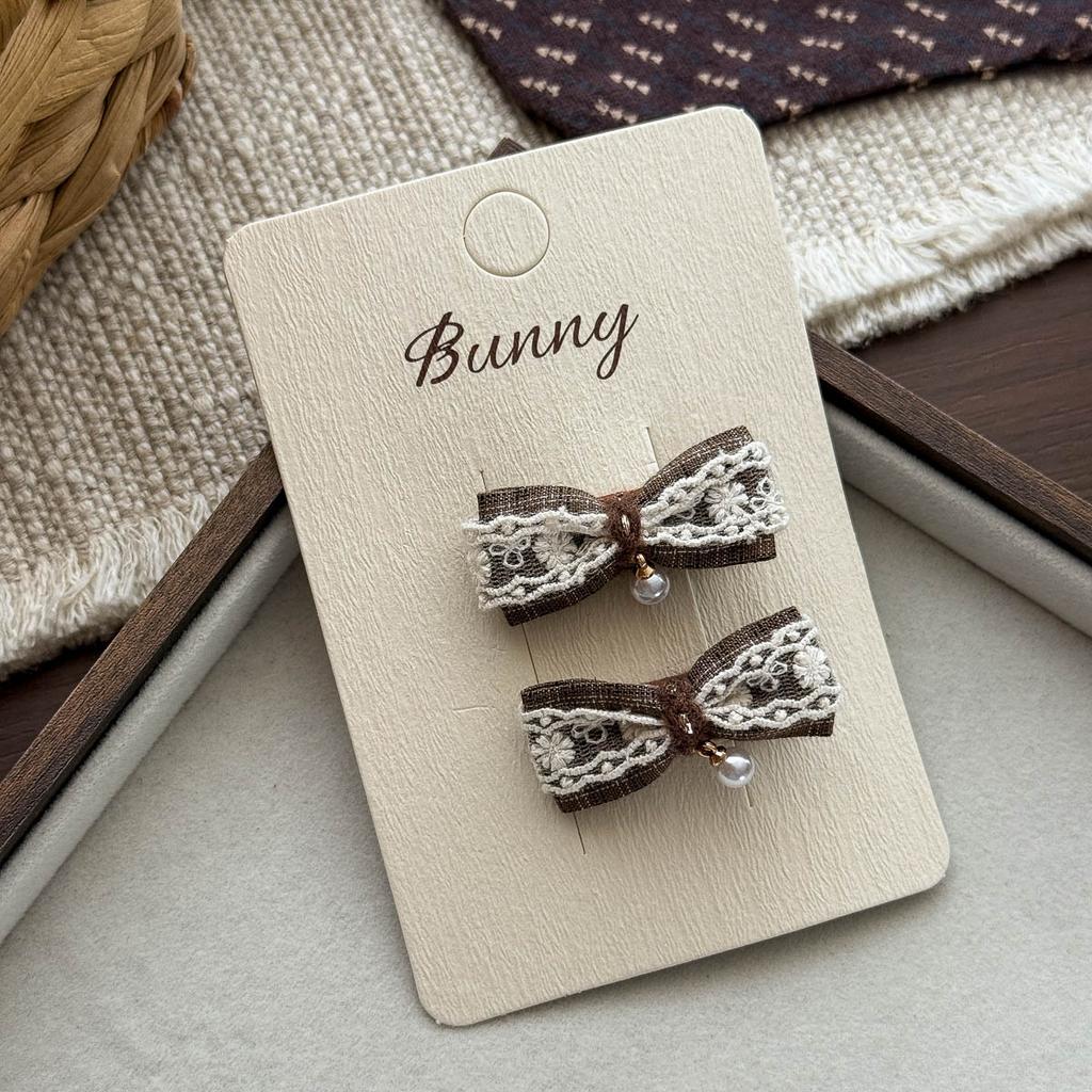 Autumn Retro Coffee Color Love Bow Hairpin Temperament All-match Children's Hair Accessories Side Bangs Hairpin Headdress