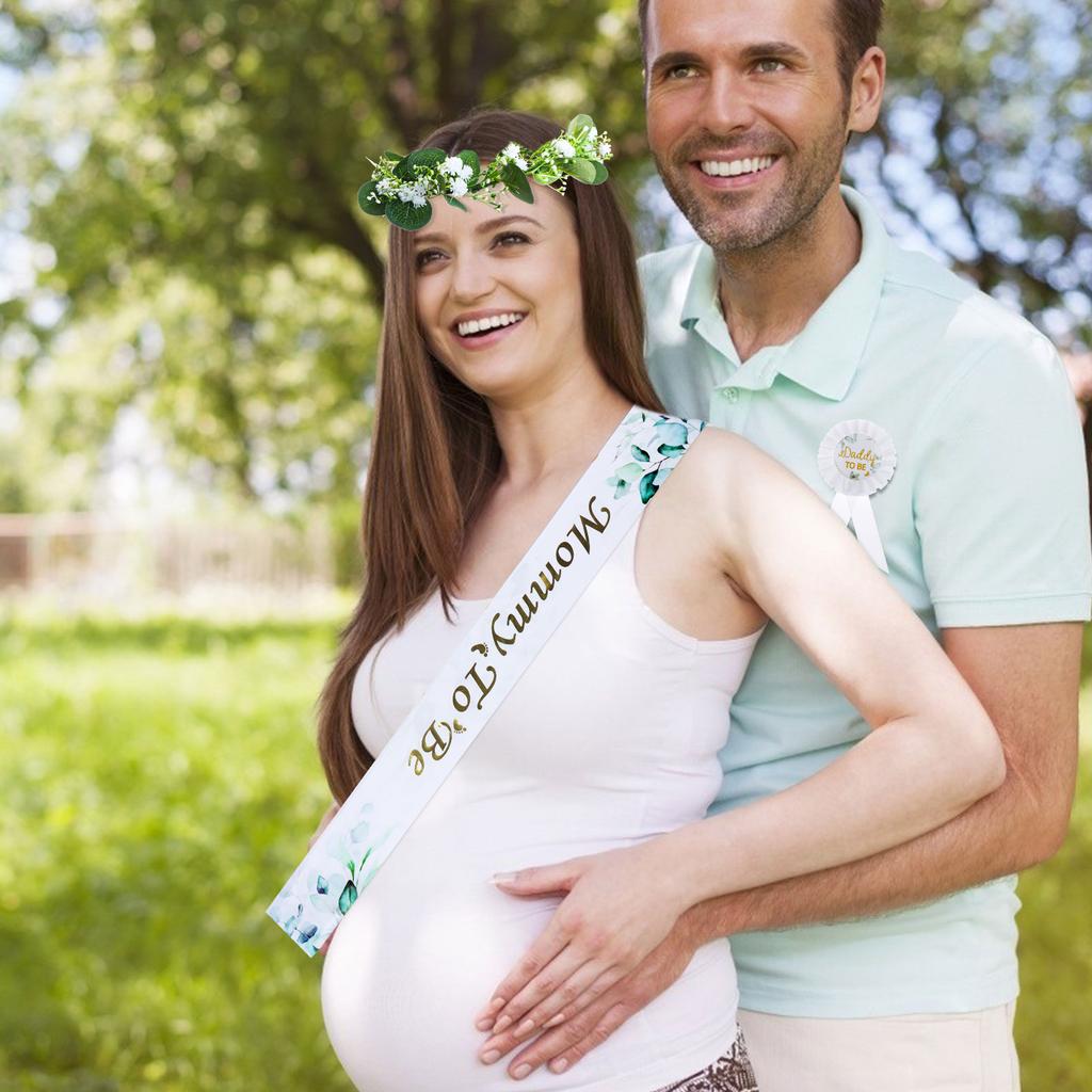 4Pcs/Set Sage Green Baby Shower Mommy To Be Sash Daddy To Be Badge Pin