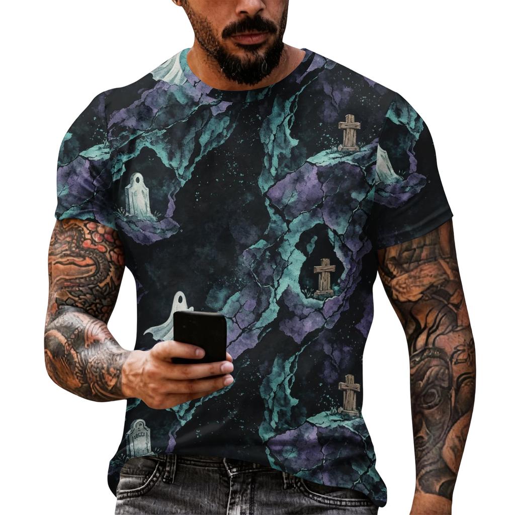 Men's Halloween Print Short Sleeve T Shirt Loose Fit Casual Summer Daily Top Comfortable Lightweight Fabric Breathable Design