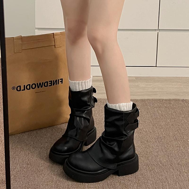 Cosy Soft Leather Women Western Cowboy Boots Fashion Thick Heels Slip On Shoes Ladies Modern Short Botas Para Mujer